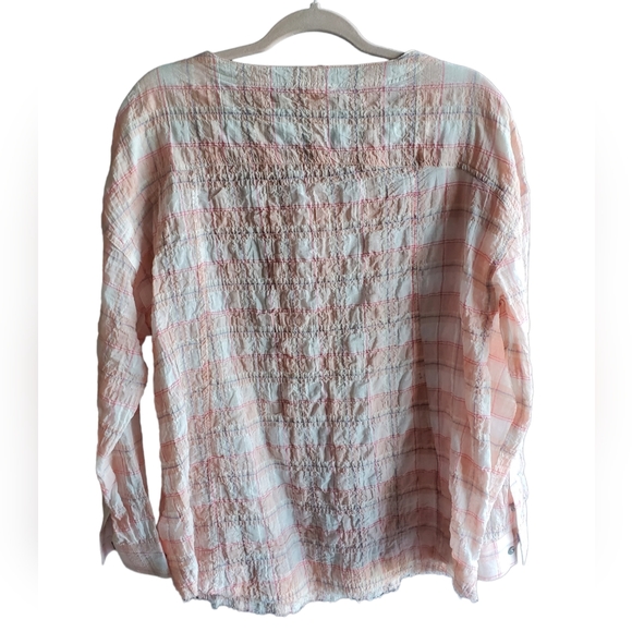 Beachlunchlounge Women's Mia Top Large Long Sleeve Pink Plaid Raw Hem - Picture 5 of 13